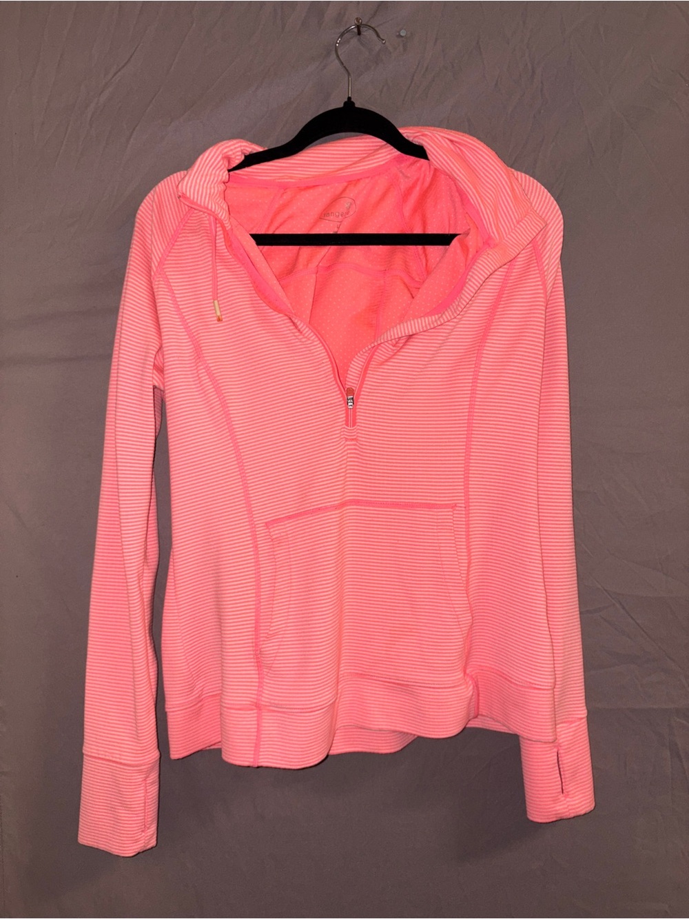 Tangerine Neon Pink Striped Half-Zip Hoodie